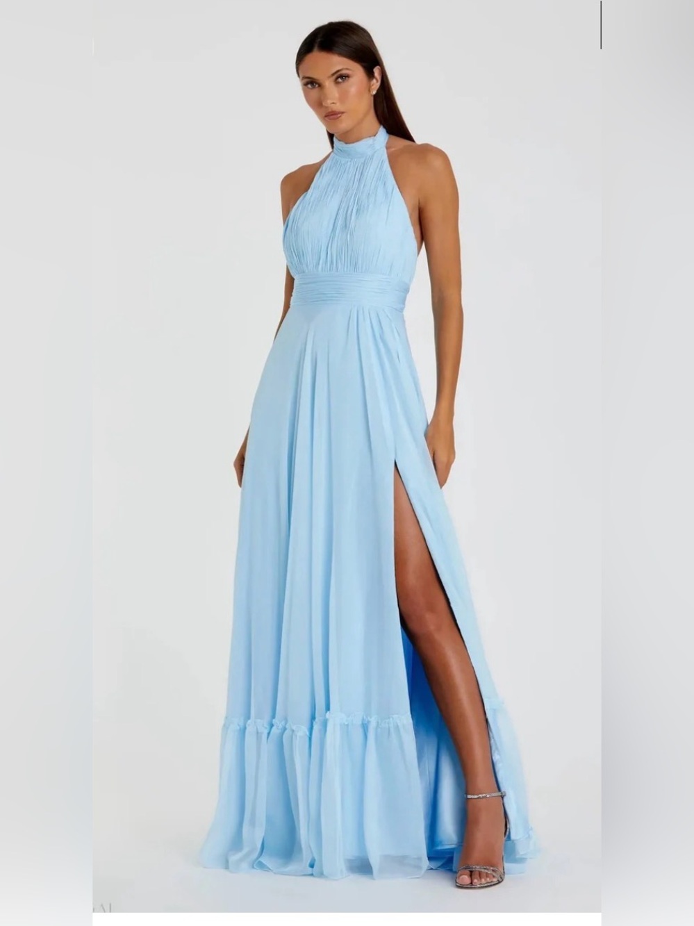 IEENA FOR MAC DUGGAL Blue High Neck Tiered Chiffon Halter Gown 4 NWT $298 67816